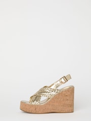 Lipsy Gold High Weave Cross Strap Faux Leather Cork Wedges - Image 5 of 5