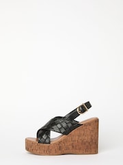 Lipsy Black High Weave Cross Strap Faux Leather Cork Wedges - Image 5 of 5