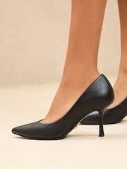 Lipsy Black Standard Fit Mid Heel Faux Leather Courts - Image 1 of 5