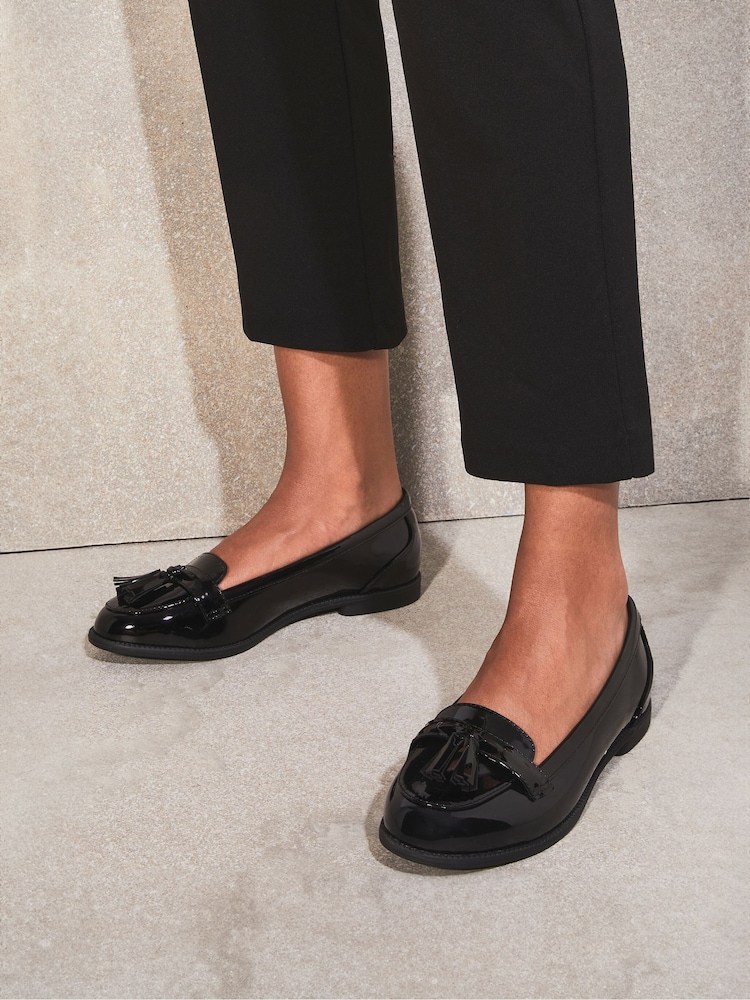 Lipsy Black Standard Fit Patent Flat Tassel Loafers - Image 3 of 3