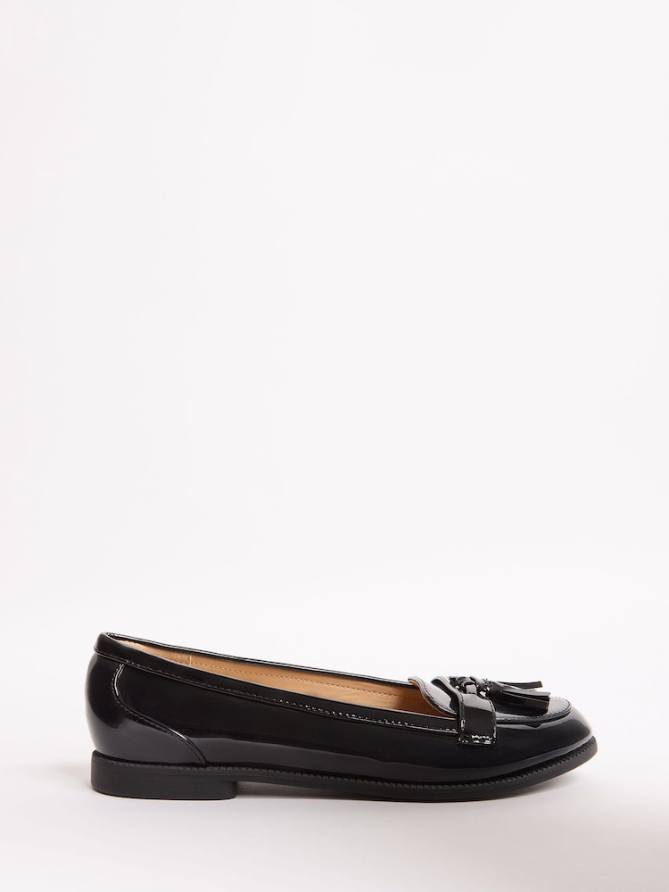 Lipsy Black Wide Fit Patent Flat Tassel Loafers - Image 5 of 5