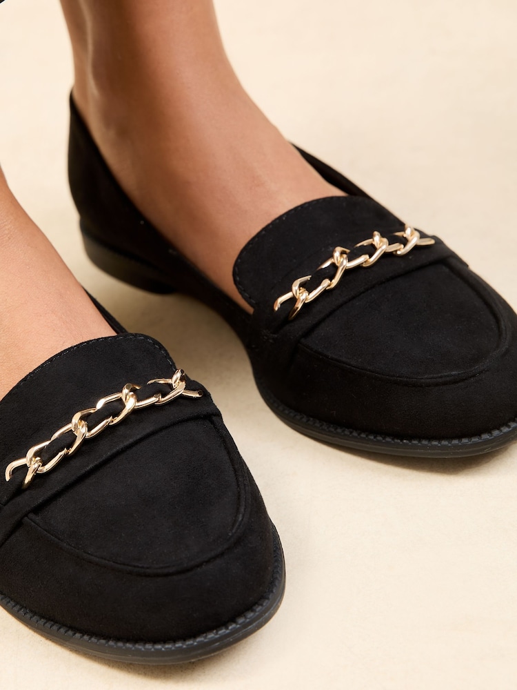 gold chain women's black loafers
