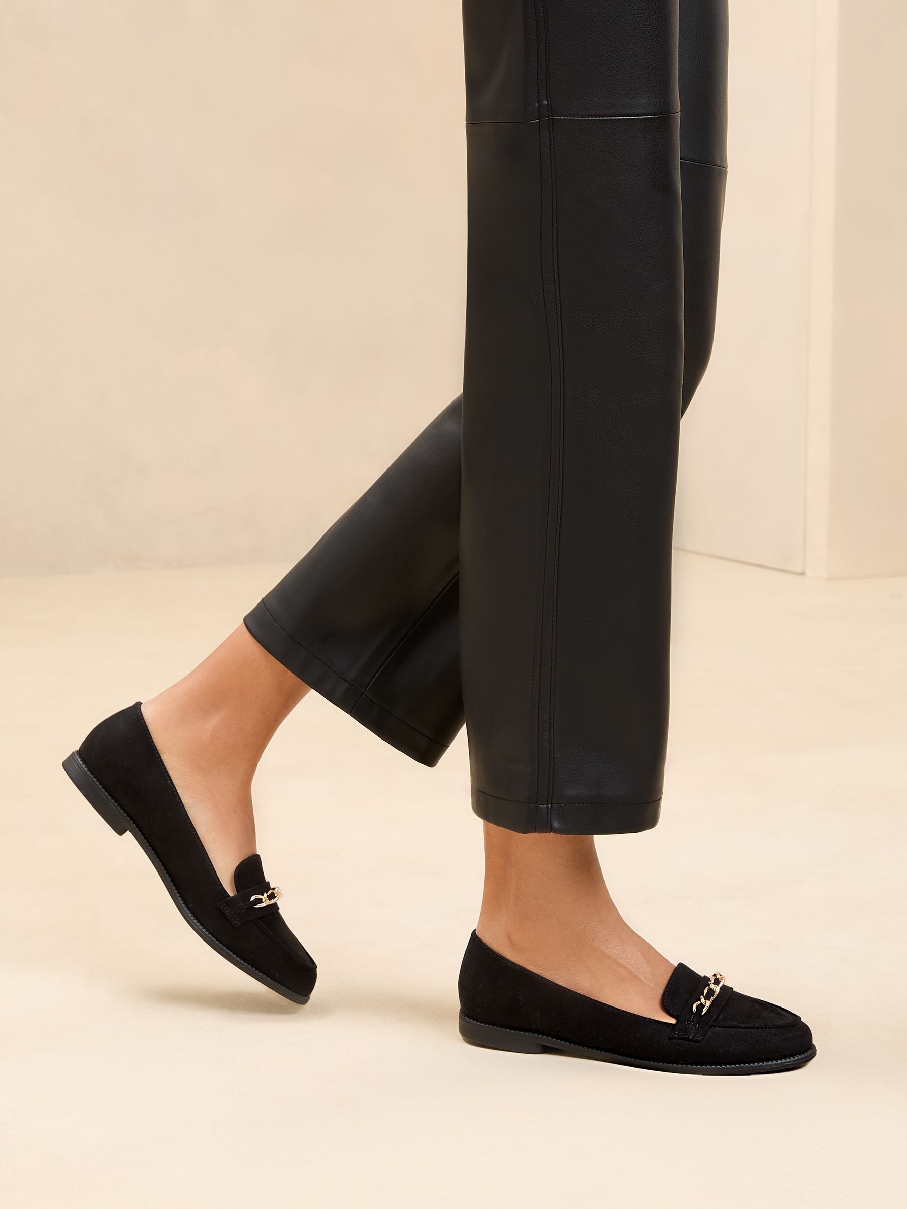 Buy Lipsy Black Standard Fit Flat Slip On Chain Trim Faux Suede