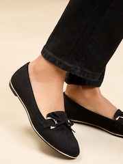 Lipsy Black Standard Fit Flat Slip On Metal Rand Faux Leather Suede Loafers - Image 3 of 5