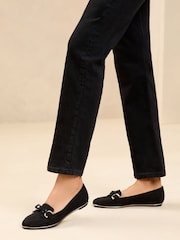 Lipsy Black Standard Fit Flat Slip On Metal Rand Faux Leather Suede Loafers - Image 4 of 5