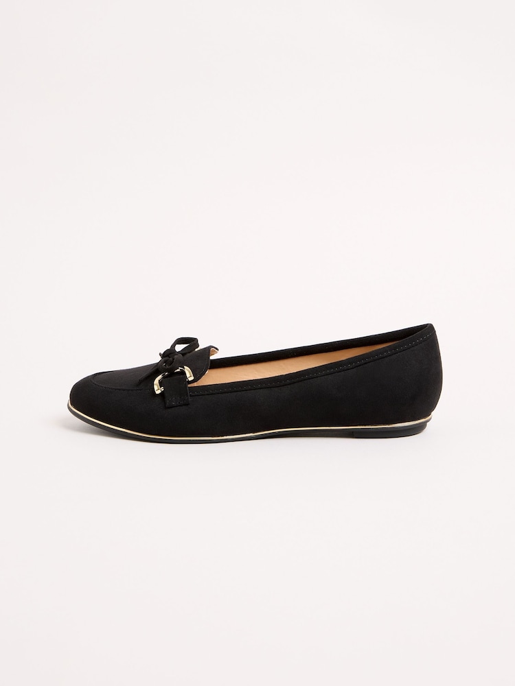 Lipsy Black Standard Fit Flat Slip On Metal Rand Faux Leather Suede Loafers - Image 5 of 5