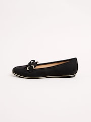 Lipsy Black Wide Fit Flat Slip On Metal Rand Faux Leather Suede Loafers - Image 5 of 5