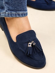 Lipsy Navy Standard Fit Flat Slim Sole Tassel Loafers - Image 2 of 5