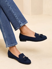 Lipsy Navy Standard Fit Flat Slim Sole Tassel Loafers - Image 3 of 5
