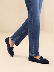 Lipsy Navy Standard Fit Flat Slim Sole Tassel Loafers - Image 4 of 5
