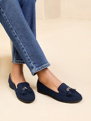 Lipsy Navy Wide Fit Flat Slim Sole Tassel Loafers - Image 1 of 1