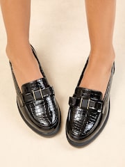 Lipsy Black Standard Fit Flat Clean Patent Bow Loafers - Image 1 of 5