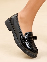 Lipsy Black Standard Fit Flat Clean Patent Bow Loafers - Image 2 of 5