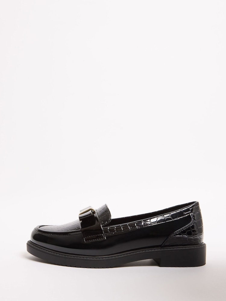 Lipsy Black Standard Fit Flat Clean Patent Bow Loafers - Image 5 of 5