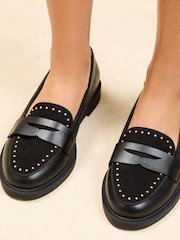 Lipsy Black Standard Fit Flat Slim Sole Studded Loafers - Image 2 of 5