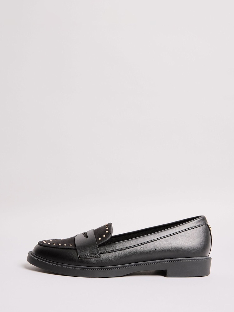 Lipsy Black Standard Fit Flat Slim Sole Studded Loafers - Image 5 of 5