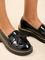 Lipsy Black Flat Chunky Chain Rand Loafers - Image 3 of 5