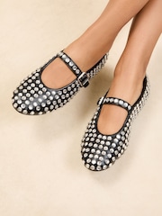 Lipsy Black All Over Studded Mary Jane Ballerinas - Image 1 of 5