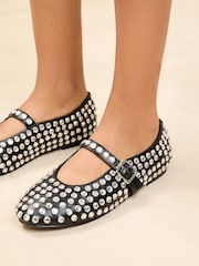 Lipsy Black All Over Studded Mary Jane Ballerinas - Image 2 of 5