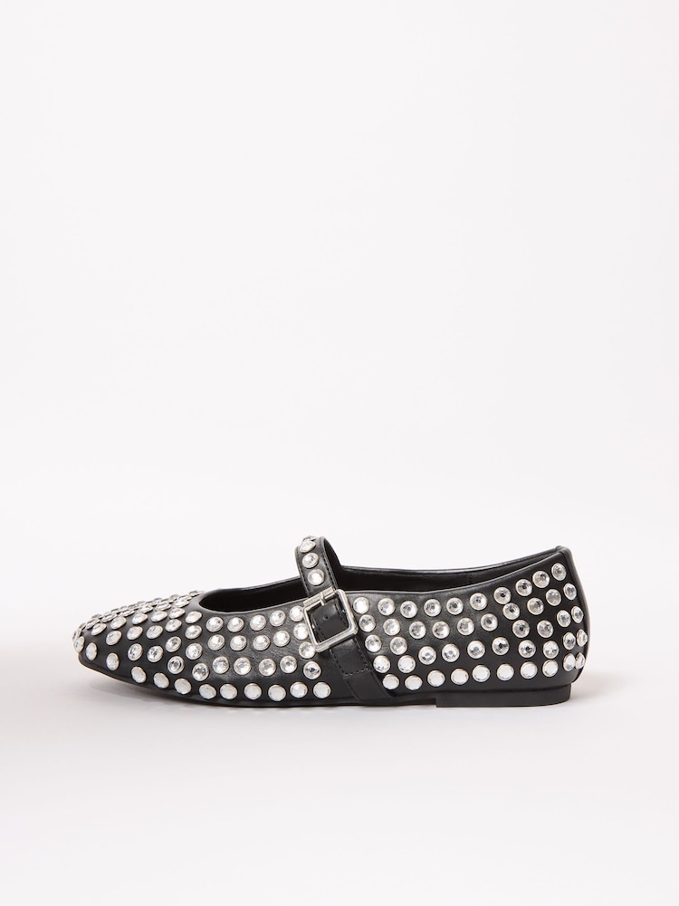 Lipsy Black All Over Studded Mary Jane Ballerinas - Image 5 of 5