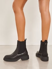 Lipsy Black Standard fit Flat Chunky Chelsea Faux Leather Boots - Image 2 of 4