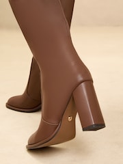 Lipsy Brown Block Heel Over The Knee Faux Leather Long Leg Boots - Image 2 of 5