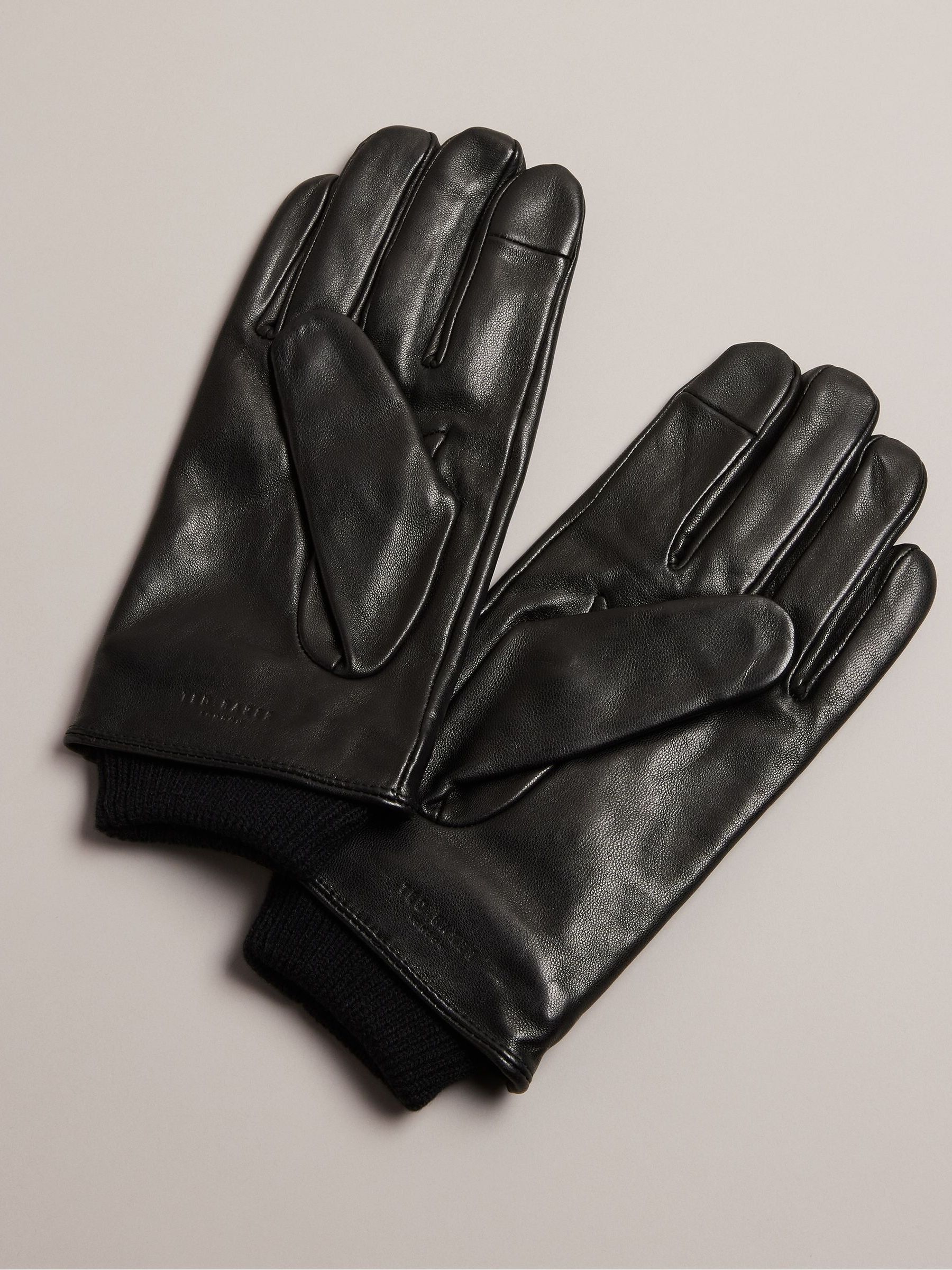 Buy Ted Baker Black Ballat Leather Gloves With Ribbed Cuff from the Next UK online shop
