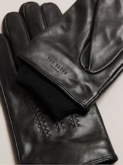 Ted Baker Black Ballat Leather Gloves With Ribbed Cuff - Image 3 of 4