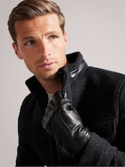Ted Baker Black Ballat Leather Gloves With Ribbed Cuff - Image 4 of 4
