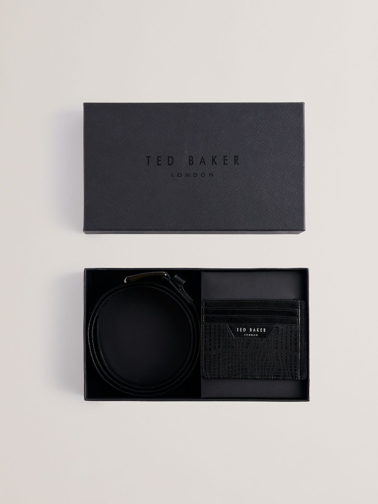 Ted Baker Black Etwood Etched Leather Belt and Cardholder Set - Image 1 of 4