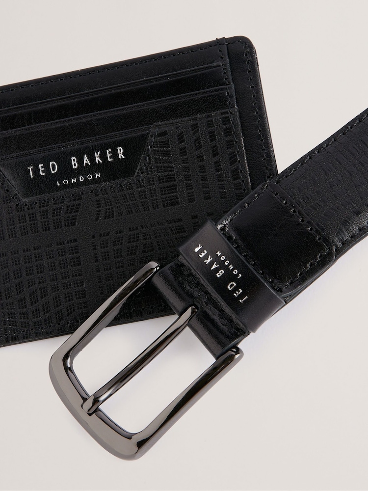 Ted Baker Black Etwood Etched Leather Belt and Cardholder Set - Image 2 of 4