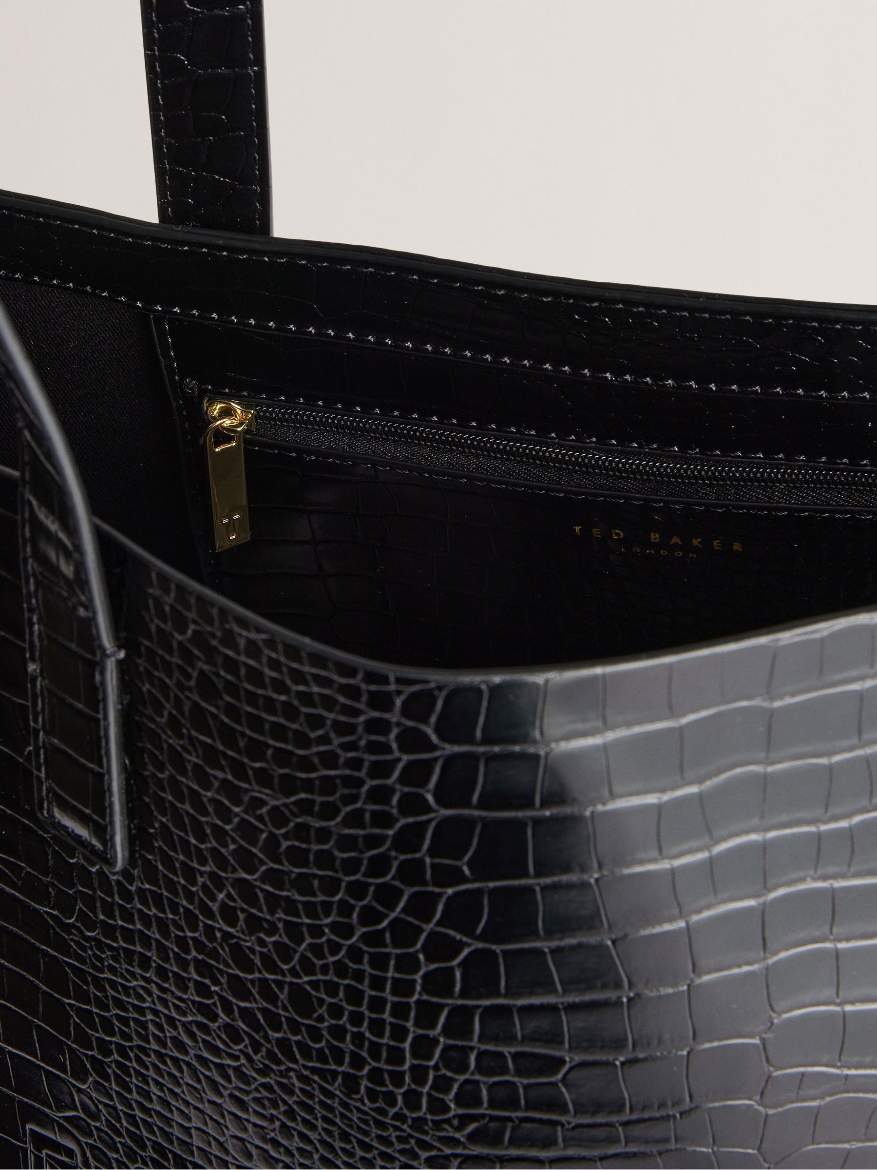Black croc satchel bag clearance