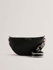 Ted Baker Black Essina Webbing Leather Half Moon Crossbody Bag - Image 1 of 5