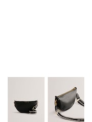 Ted Baker Black Essina Webbing Leather Half Moon Crossbody Bag - Image 4 of 5