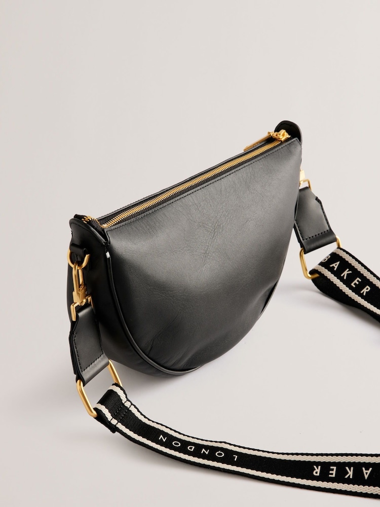 Ted Baker Black Essina Webbing Leather Half Moon Crossbody Bag - Image 5 of 5