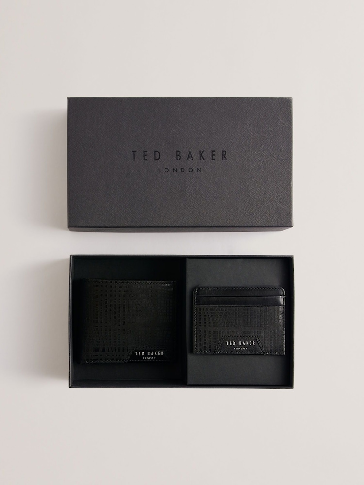 Ted Baker Black Etan Etched Leather Wallet and Cardholder Set - Image 1 of 5