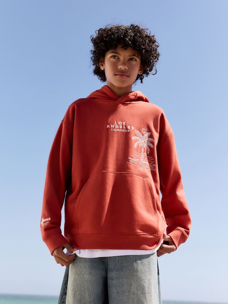 Rust Brown Palm Tree Older Boys Graphic Cross-Over Hoodie (3-16yrs) - Image 2 of 10
