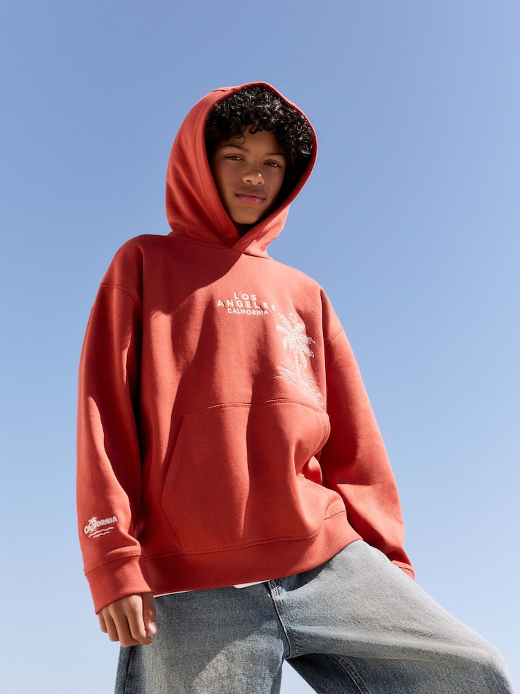Rust Brown Palm Tree - Older Boys Graphic Cross-Over Hoodie (3-16yrs) - Image 4 of 10