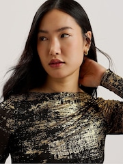 Ted Baker Black Karenha Foil Printed Skinny Fit Mesh Top - Image 4 of 7