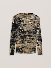 Ted Baker Black Karenha Foil Printed Skinny Fit Mesh Top - Image 5 of 7