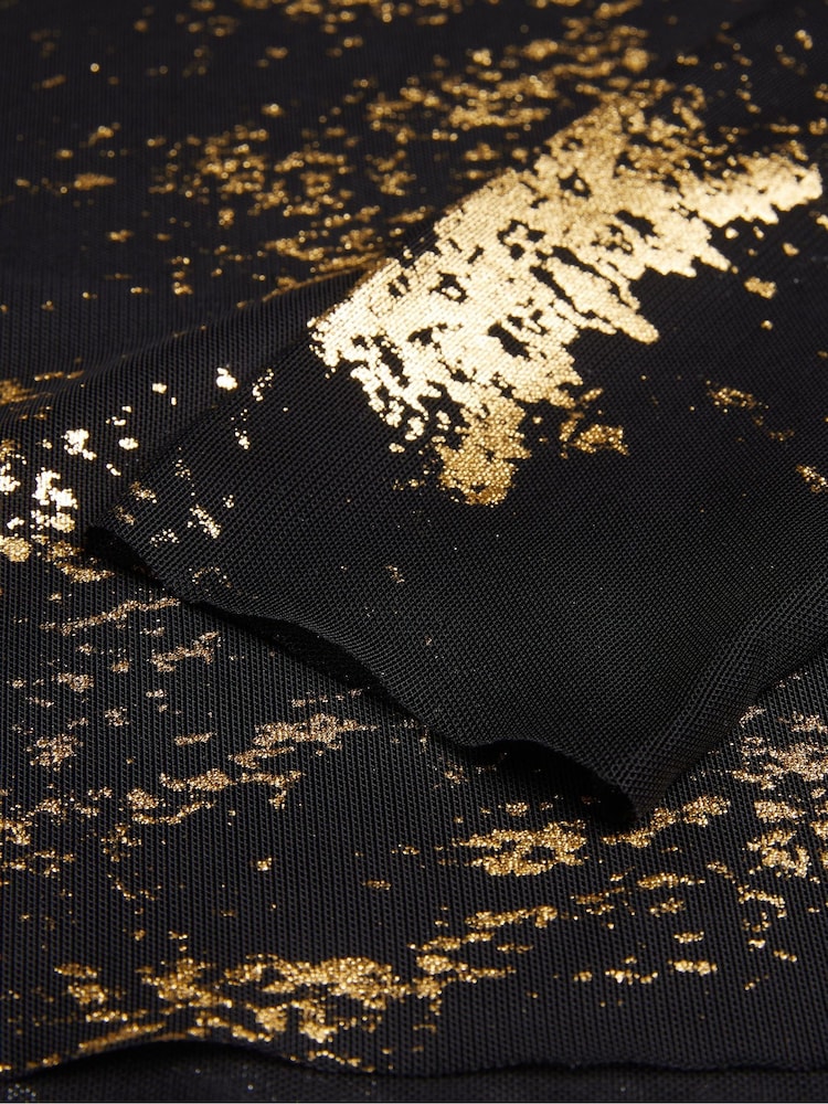 Ted Baker Black Karenha Foil Printed Skinny Fit Mesh Top - Image 7 of 7