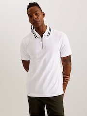 Ted Baker White Slim Fit Orbite Short Sleeve Jacquard T Polo Shirt - Image 1 of 7