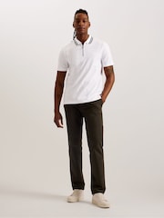 Ted Baker White Slim Fit Orbite Short Sleeve Jacquard T Polo Shirt - Image 4 of 7