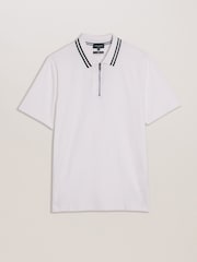 Ted Baker White Slim Fit Orbite Short Sleeve Jacquard T Polo Shirt - Image 5 of 7