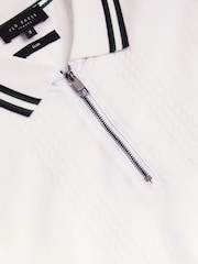 Ted Baker White Slim Fit Orbite Short Sleeve Jacquard T Polo Shirt - Image 6 of 7