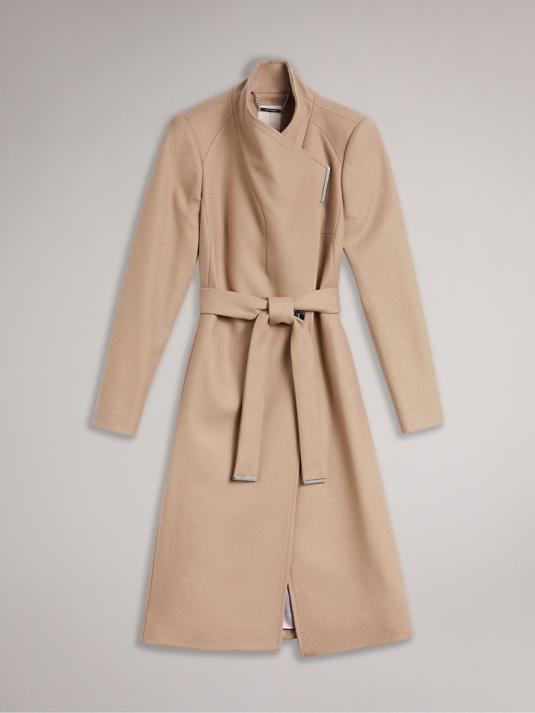 Ted Baker Brown Rose Midi Length Belted Wool Wrap Coat - Image 6 of 6
