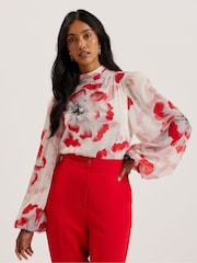 Ted Baker Cream Ladon Tie Neck Long Sleeve Blouse - Image 1 of 8