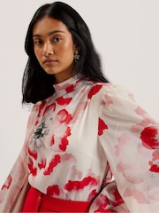 Ted Baker Cream Ladon Tie Neck Long Sleeve Blouse - Image 5 of 8