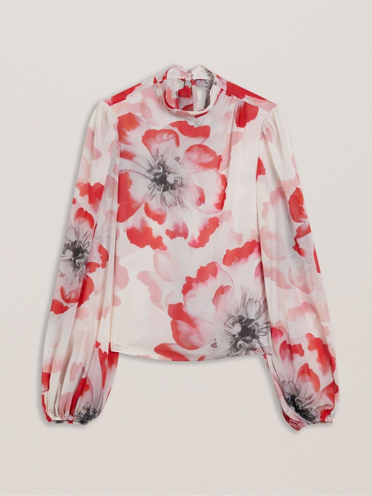 Ted Baker Cream Ladon Tie Neck Long Sleeve Blouse - Image 6 of 8
