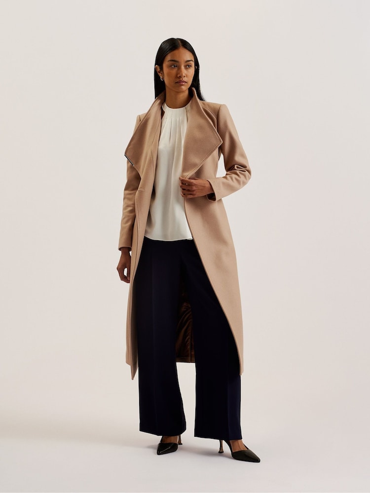 Ted Baker Brown Rosell Long Length Wool Wrap Coat - Image 3 of 10